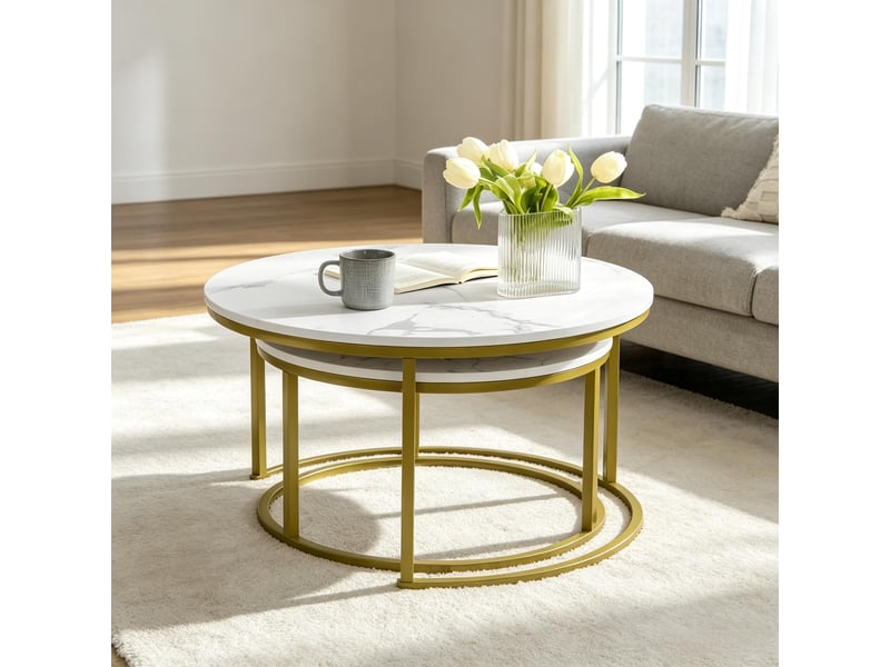 Set de 2 tables basses gigognes rondes modernes, design élégant et compact - Conforama D