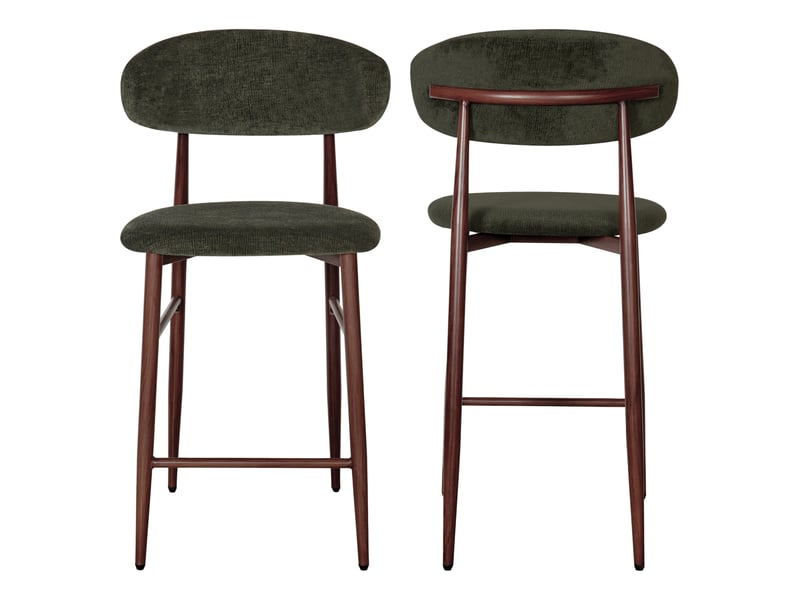  Lot de 2 tabourets de bar kaki et métal effet bois foncé simon  - Conforama D