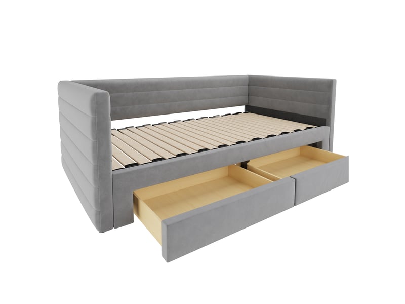 Lit banquette 90x190 cm – gris – extensible en couchage double, 2 tiroirs et sommier à lattes - sans matelas - Conforama E