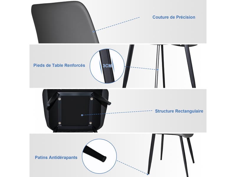Lot de 4 chaises de salle à manger,avec pieds en acier,similicuir,gris - Conforama E