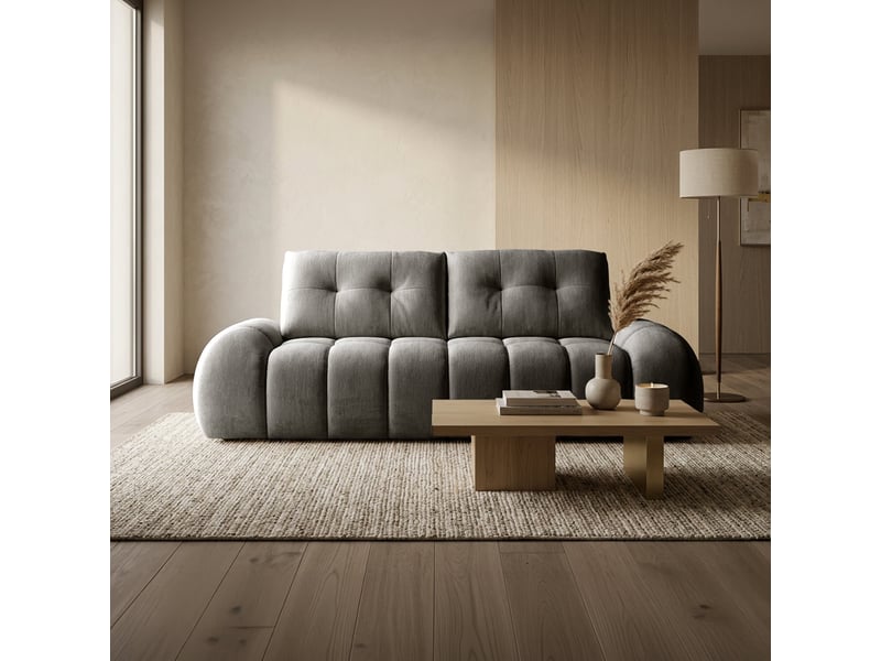 Canapé 3 places avec dossier amovible en tissu capitonné gris - Conforama C