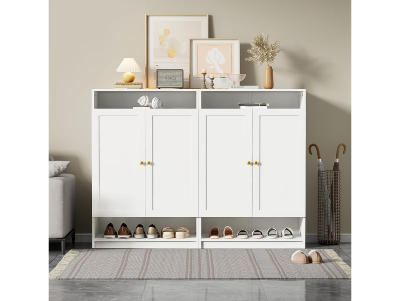  Meuble à chaussures 146x34x109 cm à 2 portes avec étagères réglables, blanc  - Conforama D