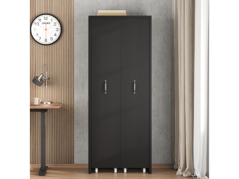  Bibliothèque coulissante extensible 51,5 × 41 × 158 cm, étagère sur roulettes 4 niveaux mdf noir, format haut et compact, pour salon et bureau CARDUME ESTIVAL - Conforama D