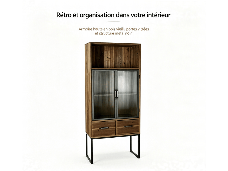 Armoire dkd home decor noir bois métal verre (70 x 34.5 x 160 cm)  - Conforama E