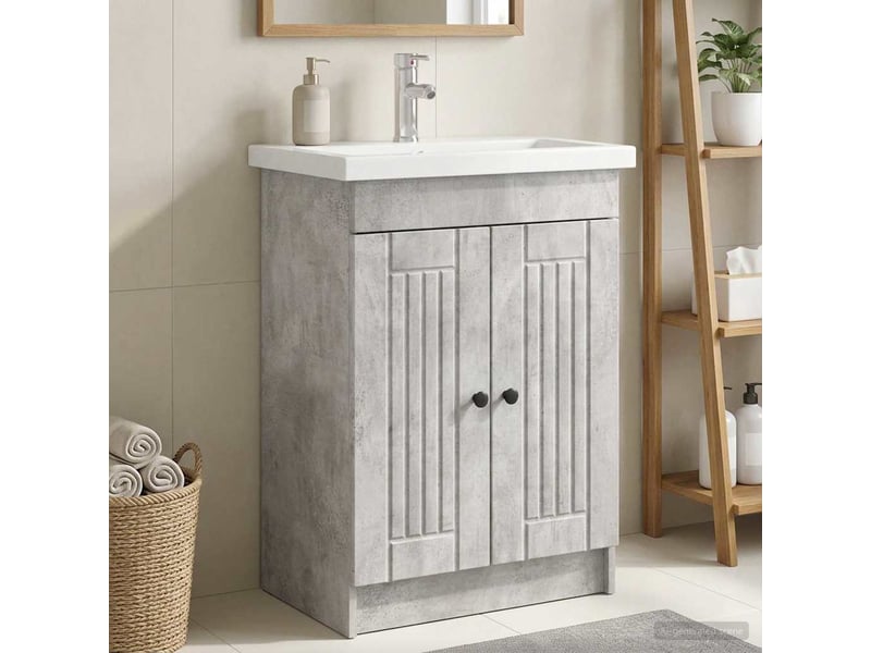  Armoire sous évier de salle de bain, meuble de rangement gris béton shl1053  - Conforama B