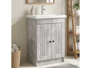 Armoire sous évier de salle de bain, meuble de rangement gris béton shl1053