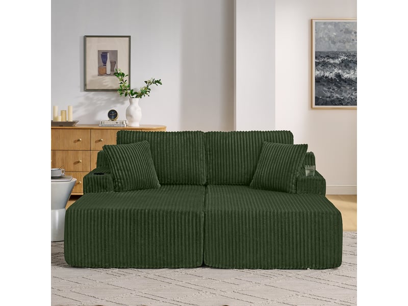  Canapé convertible, canapé-lit – poches latérales, vert, porte-gobelets, 2 places, en velours tricoté  - Conforama W