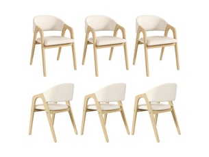 Lot de 6 chaises de salle à manger 55.5x60x83cm, assise confortable et respirante, style moderne, bois massif et tissu lin, naturel et beige