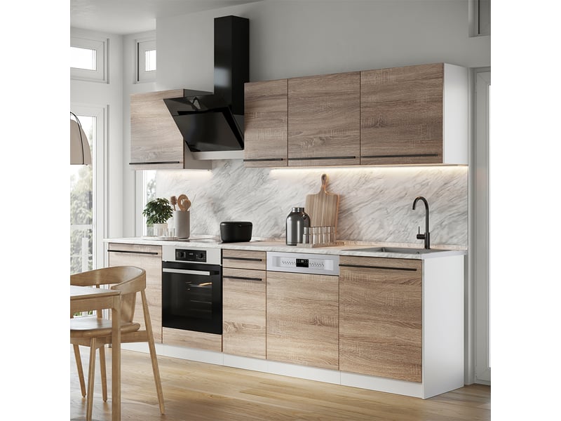  Vicco cuisine, sonomablanc, 280cm plan de travail chêne doré  - Conforama C