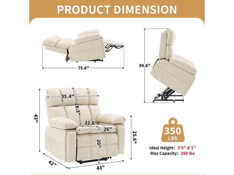  Fauteuil relax électrique deux moteurs beige, releveur, massage 8 points et chauffage lombaire pour salon  - Conforama C