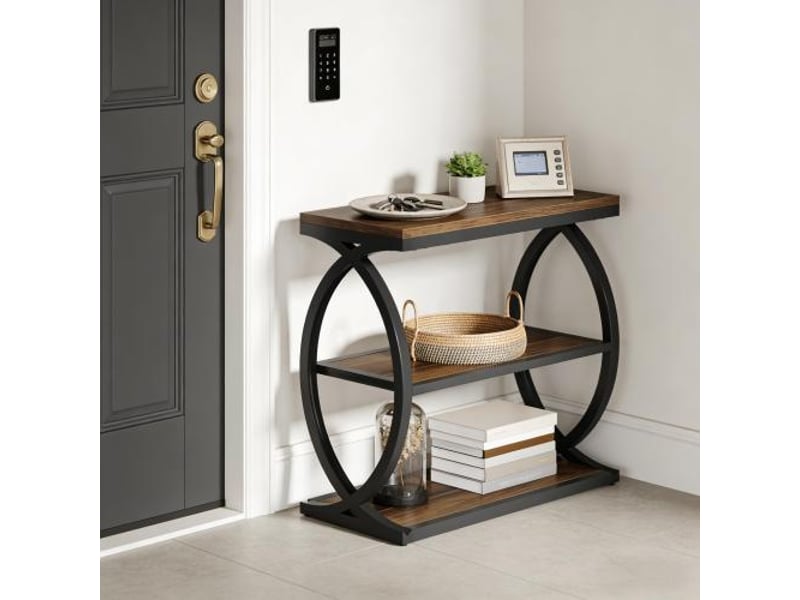  Console d'appoint à 3 niveaux avec étagères ouvertes pour salon en bois et métal noir et brun rustique  - Conforama E