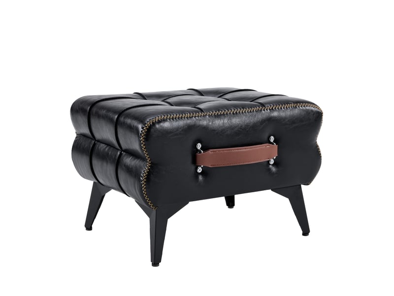 Pouf multifonction avec poignée et patins antidérapants, pieds en acier, simili cuir noir 43 × 33 × 30 cm - Conforama A