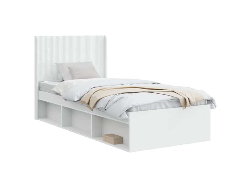 Lit simple- lit adulte - cadre de lit avec rangement et tête de lit blanc 100 x 200 cm - Conforama A