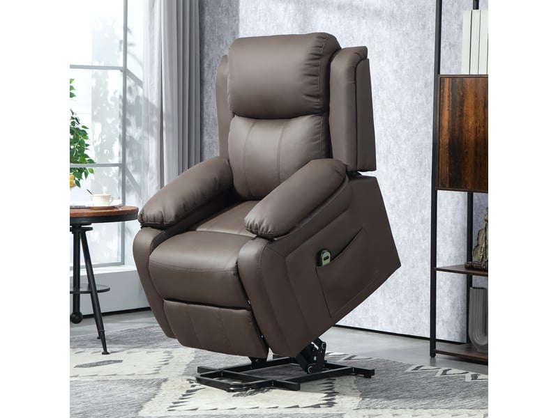  Fauteuil de relaxation, fauteuil releveur électrique, pu, 90x76x105cm, marron  - Conforama D