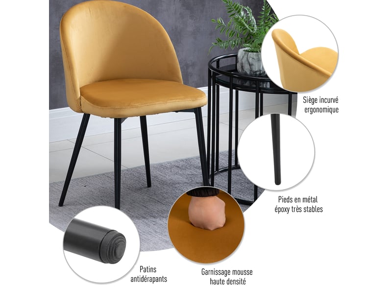  Lot de 2 chaises – design scandinave – assise velours  - Conforama E
