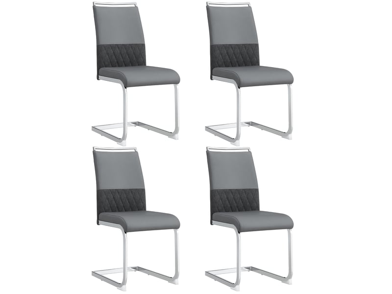 Lot de 4 chaises de salle à manger grises, dossier haut pu et lin, métal - Conforama A