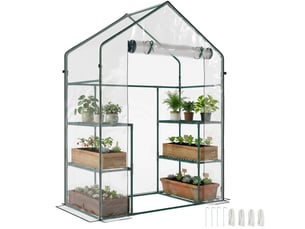 Serre de jardin avec 4 étagères et 1 porte zippée pour la culture de plantes et de fleurs, 142 x 73 x 195 cm, verte