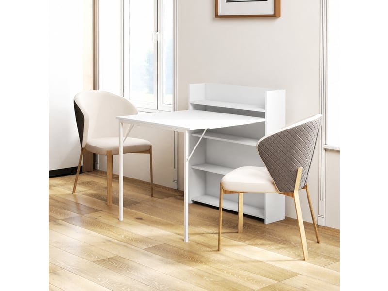 Table à manger pliante, table de cuisine pour 3 personnes, plateau à abattant et 4 étagères, 78,5x91x93cm, blanc - Conforama A