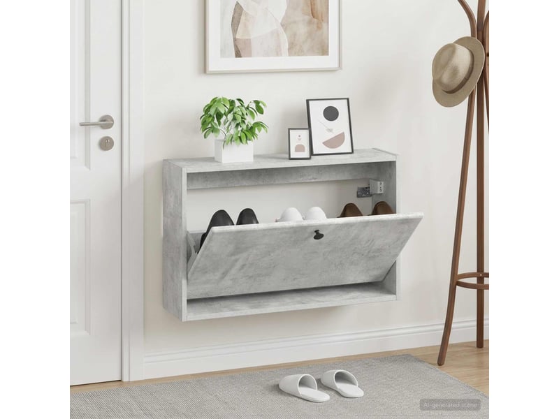  Meuble à chaussures mural, armoire à chaussures breda 71x17x43 cm gris béton  - Conforama B