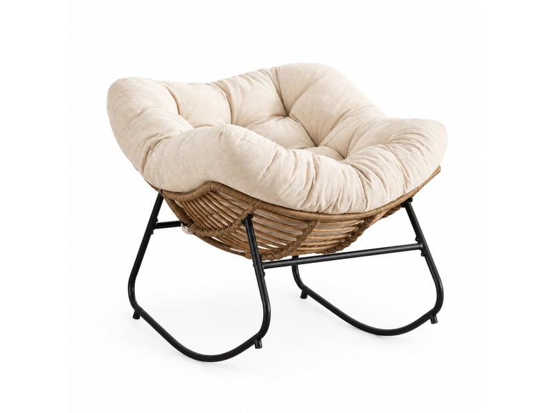  Fauteuil à bascule en chenille beige avec structure métallique  - Conforama A