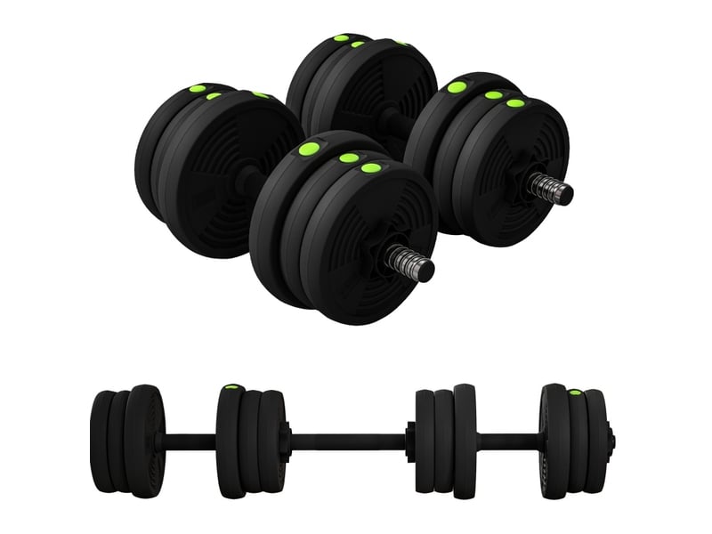  Set d'haltères et barre 2-en-1 20 kg – noir – réglable, antidérapant, protection des sols pour fitness  - Conforama A