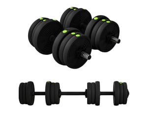 Set d'haltères et barre 2-en-1 20 kg – noir – réglable, antidérapant, protection des sols pour fitness