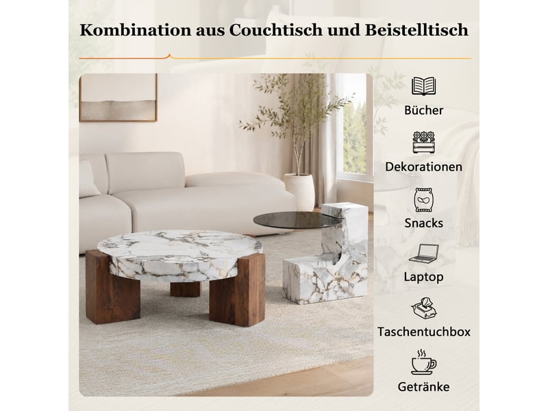  Tables basses imbriquées 2 pièces mdf blanc et noir diamètre 61 cm  - Conforama D