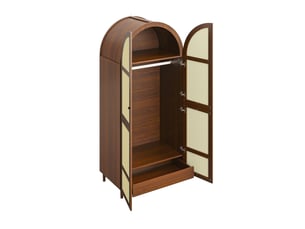 Armoire 80x50x179 cm avec penderie, tiroirs et portes arrondies coloris noyer