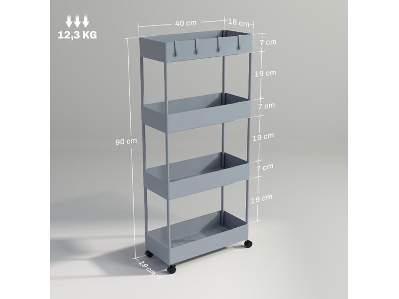  Desserte de cuisine 40x19x90 cm à 4 niveaux grise  - Conforama E