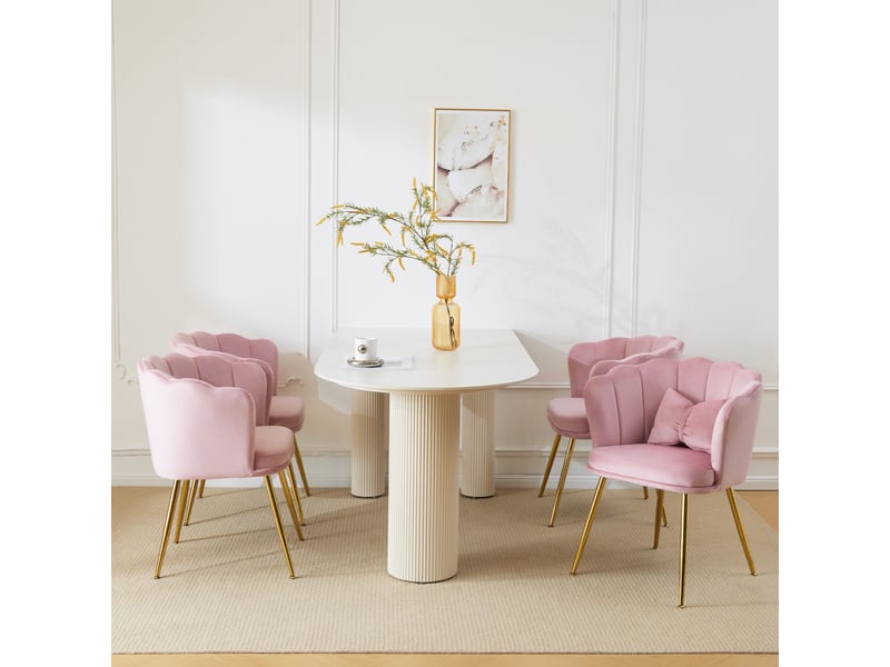  Lot de 4 chaises de salle à manger 58x63x77cm – avec pieds dorés - coussin papillon velours - rose  - Conforama D