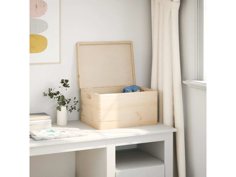  Boîte de rangement, coffre avec couvercle et poignées bois de pin massif shl81590  - Conforama C