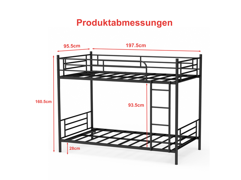  Lit superposé enfant 90x190 cm en acier noir, avec échelle et barrières de sécurité, pour chambre, sans matelas  - Conforama C