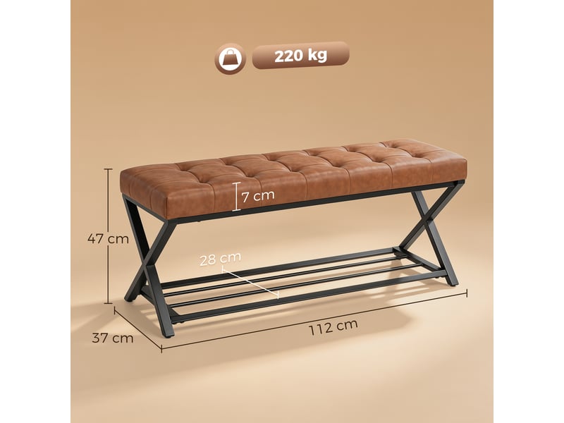 Banc à chaussures, banc d'entrée revêtu de similicuir, capacité de charge jusqu'à 220 kg, pour couloir ou entrée, 112 x 37 x 47 cm, marron  - Conforama E