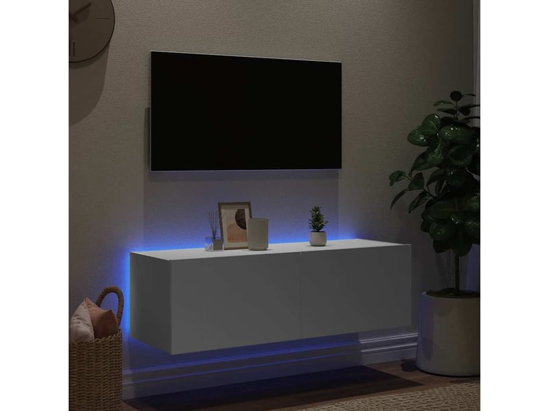  Meuble tv - banc tv - meuble de rangement mural avec lumières led blanc 100x35x31 cm  - Conforama D