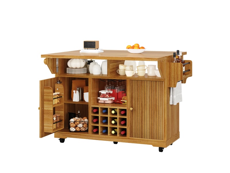  Desserte de cuisine sur roulettes marron foncé en mdf, îlot extensible avec plateau rabattable, hauteur 95cm  - Conforama A