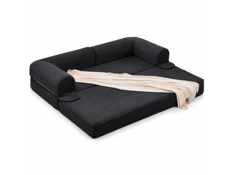 Canapé convertible 190x78x65cm 2 places, pour recevoir, fonction 2-en-1, gain de place, revêtement polyuréthane, noir  - Conforama A