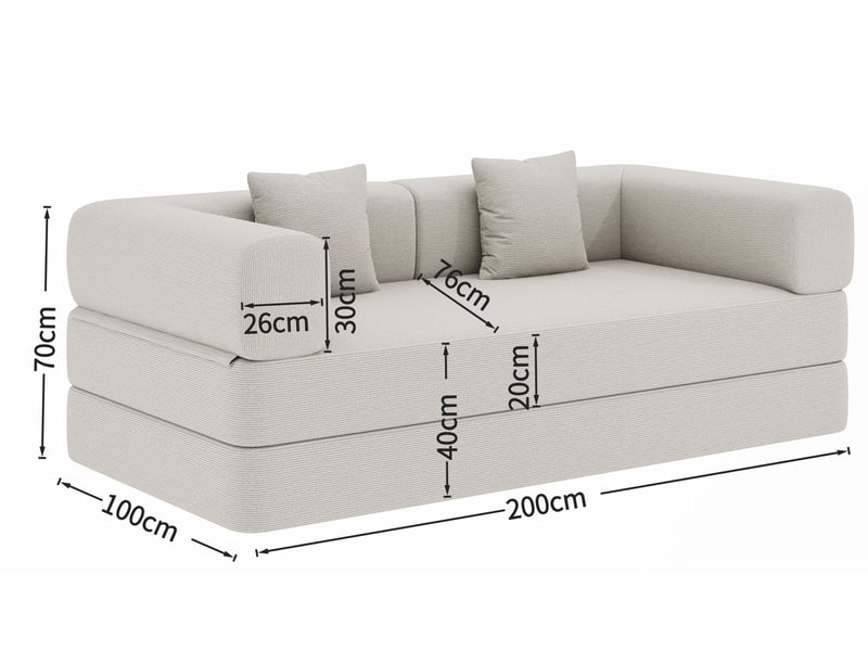  Canapé convertible tcqpz 200 x 100 x 70 cm en velours côtelé blanc cassé 2 places  - Conforama C