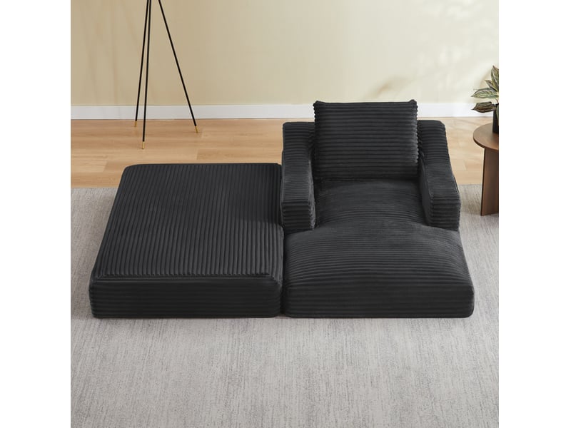  Canapé droit convertible 1 place en velours côtelé gris foncé, avec module double couche pour se détendre  - Conforama B