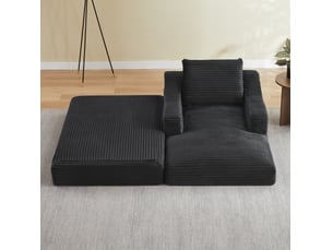 Canapé droit convertible 1 place en velours côtelé gris foncé, avec module double couche pour se détendre