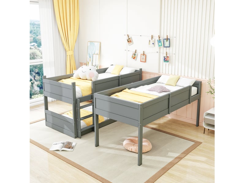  Modenvie lit superposé triple 90x200 cm - modulable, gain de place, garde-corps haut - gris  - Conforama E