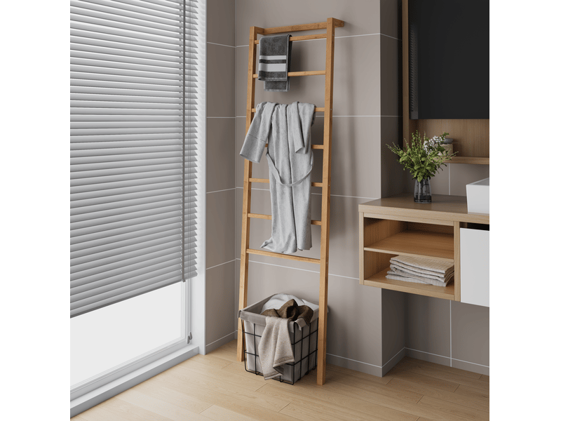  Échelle porte-serviettes en bambou à 7 barreaux, sans perçage, 50 x 22,9 x 172,7 cm pour salle de bains  - Conforama B