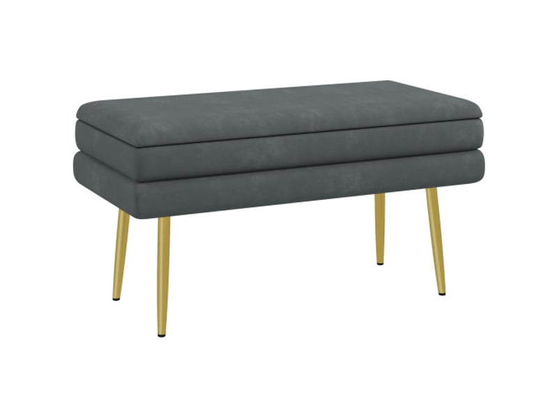 Banc coffre gris effet velours, rangement, pieds en acier, 79,5x37,5x43 cm, salon et chambre - Conforama A