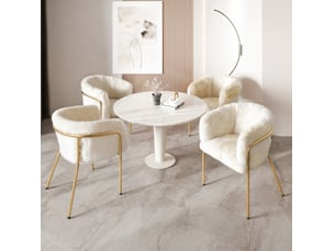 Lot de 4 chaises de salle à manger en fausse fourrure avec pieds métalliques, blanc