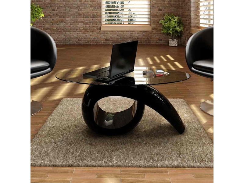  Table basse | table d'appoint salon avec dessus de table en verre ovale noir brillant shl2383  - Conforama B