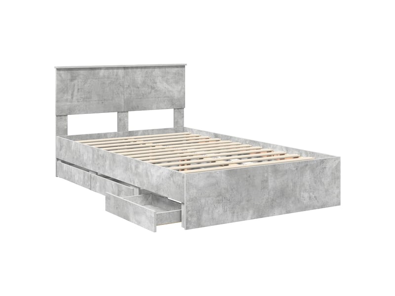  Lit double- lit adulte -  cadre de lit gris béton 135 x 190 cm bois ingénierie  - Conforama D