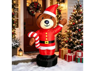 Ours gonflable de noël 1,8 m en costume de père noël avec canne à sucre, décoration extérieure