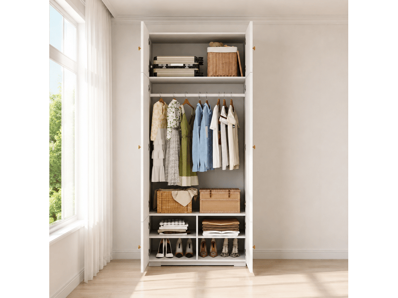  Armoire 2 portes avec 1 tringle et 5 rangements pour chambre, bureau et chambre d’enfant, blanc, 90 × 50 × 200 cm  - Conforama C