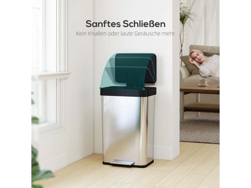 Poubelle à pédale 60 l en inox, couvercle à fermeture douce, argentée - Conforama B