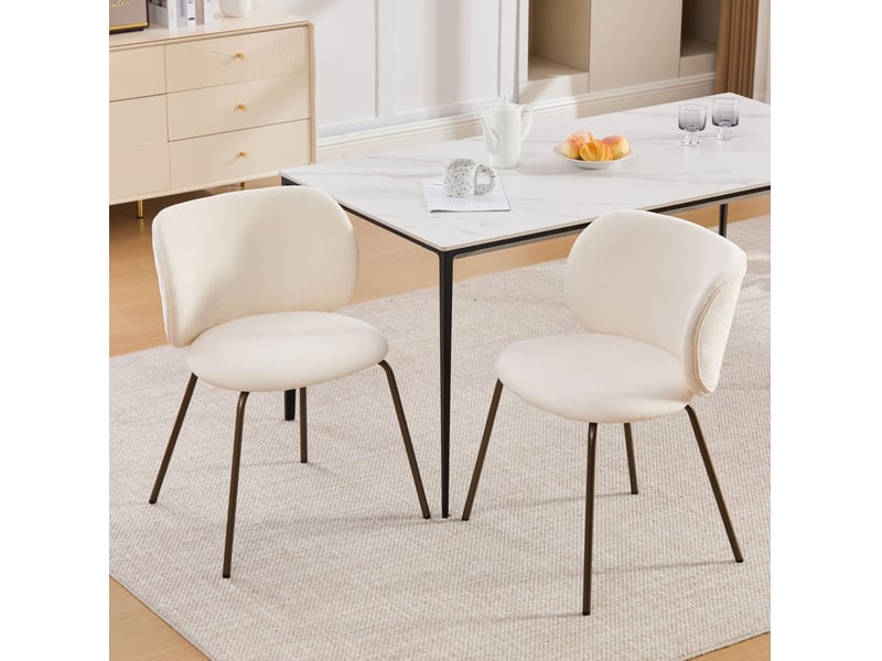  Lot de 2 chaises de salle à manger en chenille crème avec pieds en métal bronze  - Conforama B