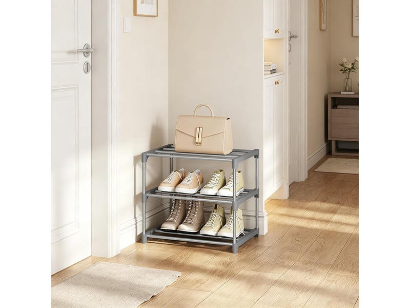  Étagère à chaussures ouverte 3 niveaux en métal gris 42 x 30 x 37 cm T5828P514028 - Conforama B